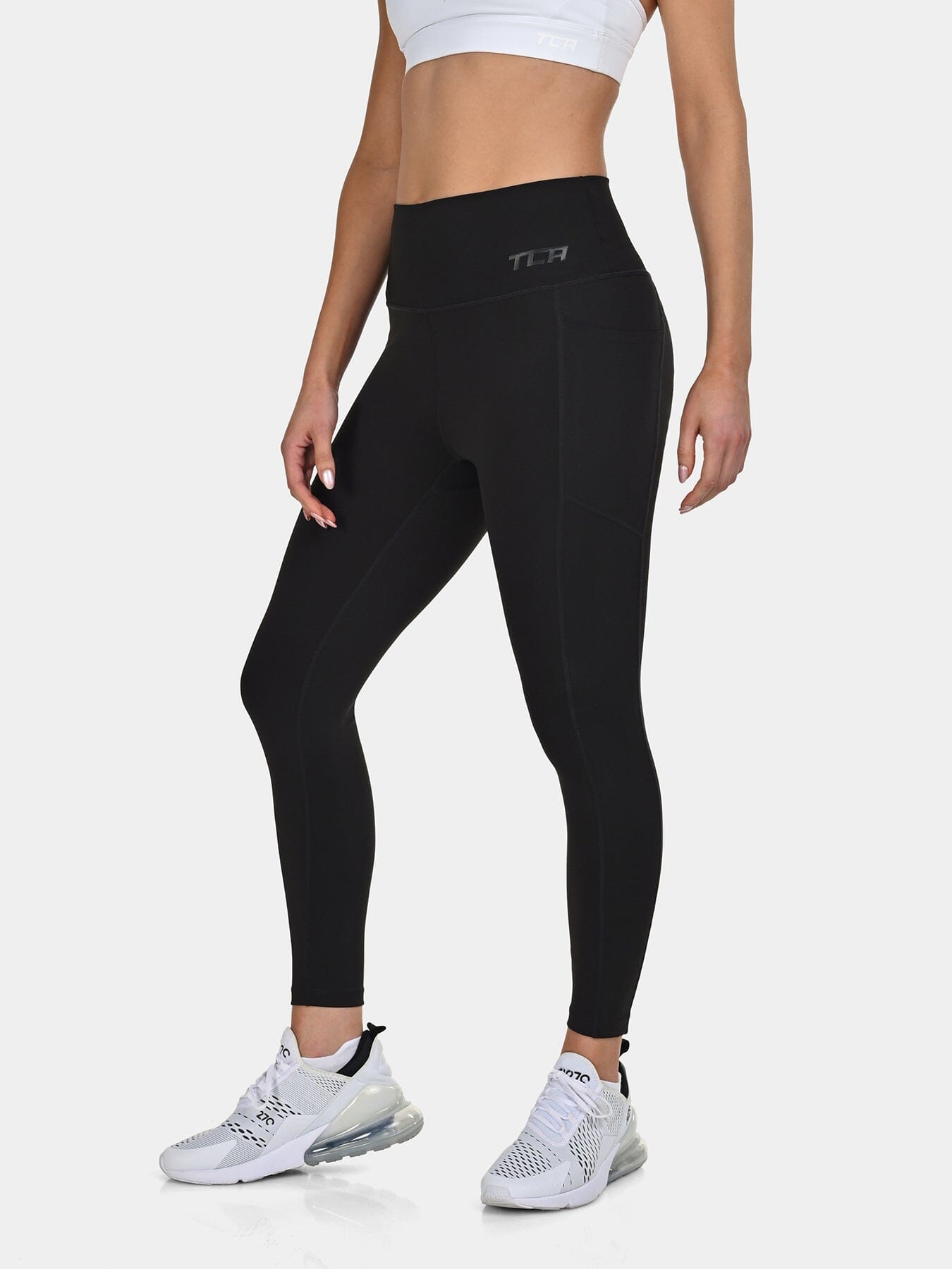 TCA Women's High Waisted 7/8 Leggings _ Tummy Control Buttery Soft Leggings with 2 Open Side Pockets  for Running, Gym, and Workout