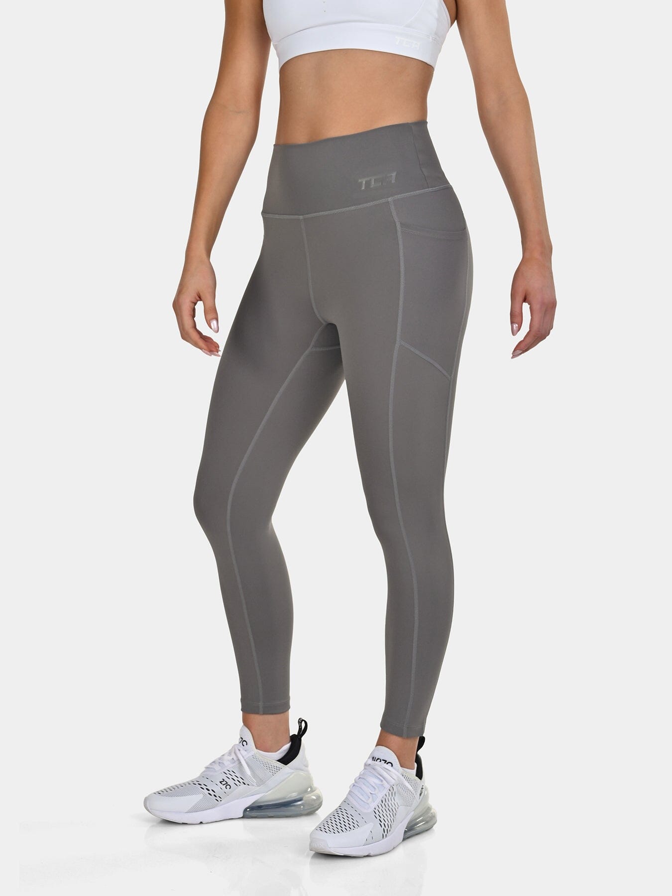 TCA Women's High Waisted 7/8 Leggings _ Tummy Control Buttery Soft Leggings with 2 Open Side Pockets  for Running, Gym, and Workout