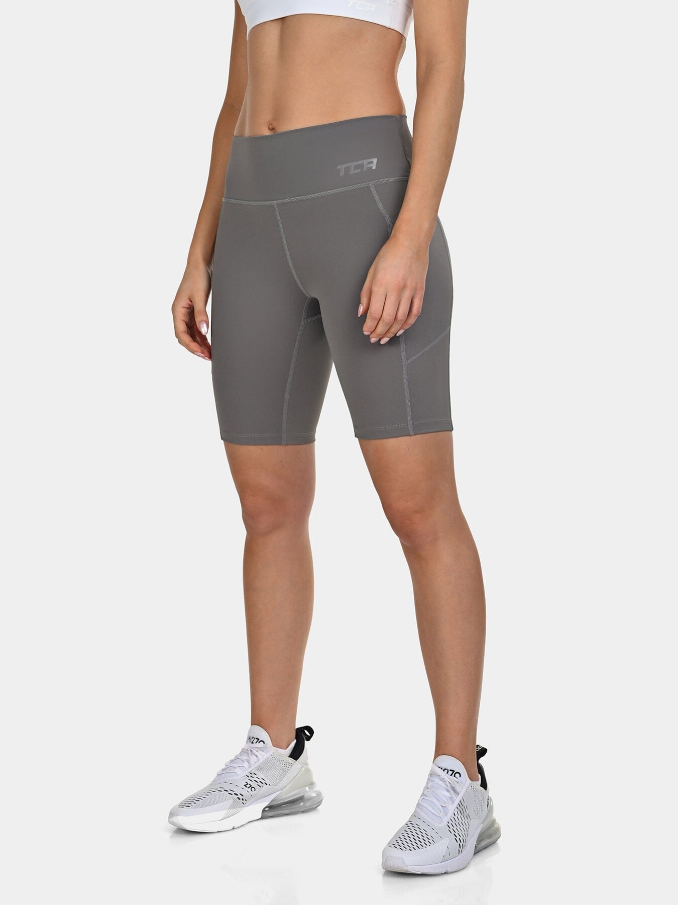 TCA Women's High Waisted Yoga Shorts _ Tummy Control Buttery Soft Biker Shorts with 2 Open Side Pockets  for Running, Gym, and Workout