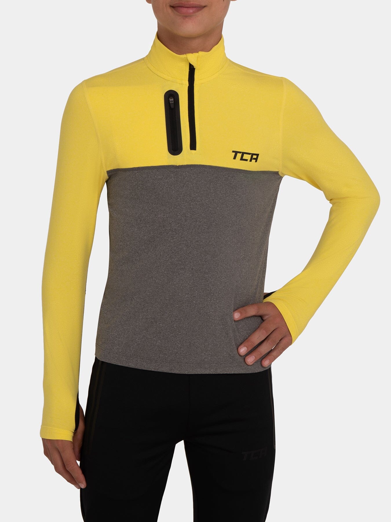 Fusion Half Zip Running Top For Boys with Thumbholes & Chest Zip Pocket