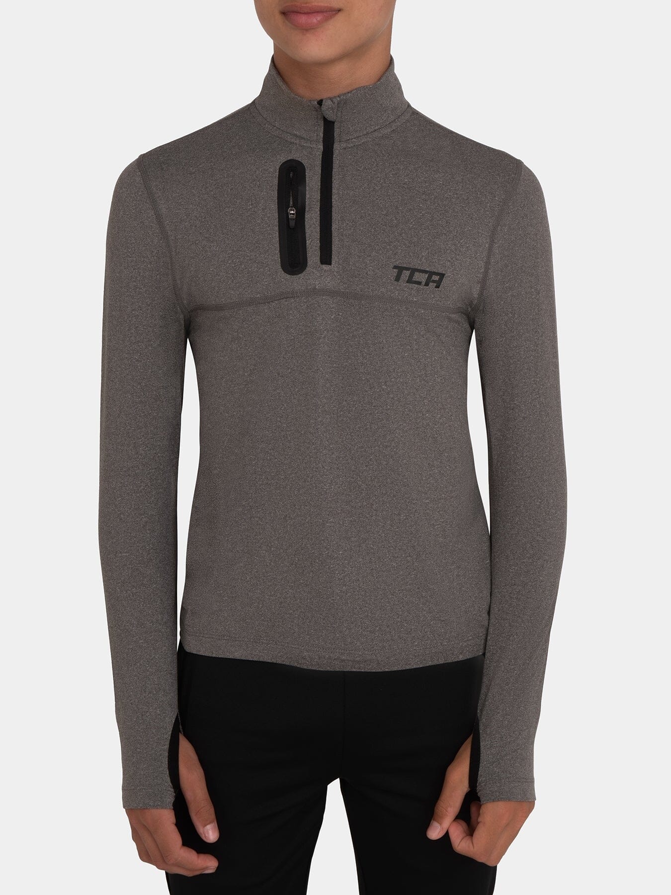 Fusion Half Zip Running Top For Boys with Thumbholes & Chest Zip Pocket