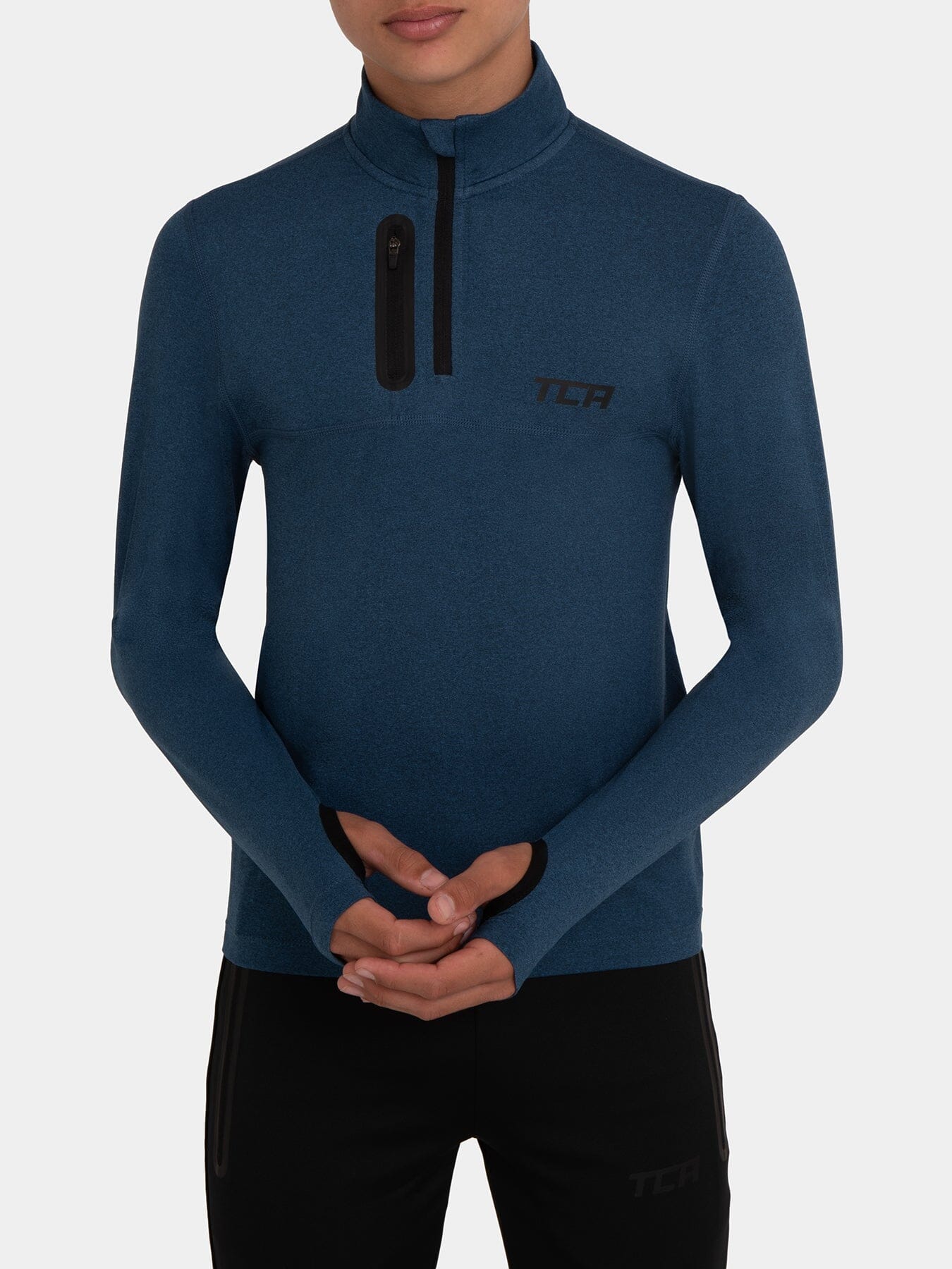 Fusion Half Zip Running Top For Boys with Thumbholes & Chest Zip Pocket