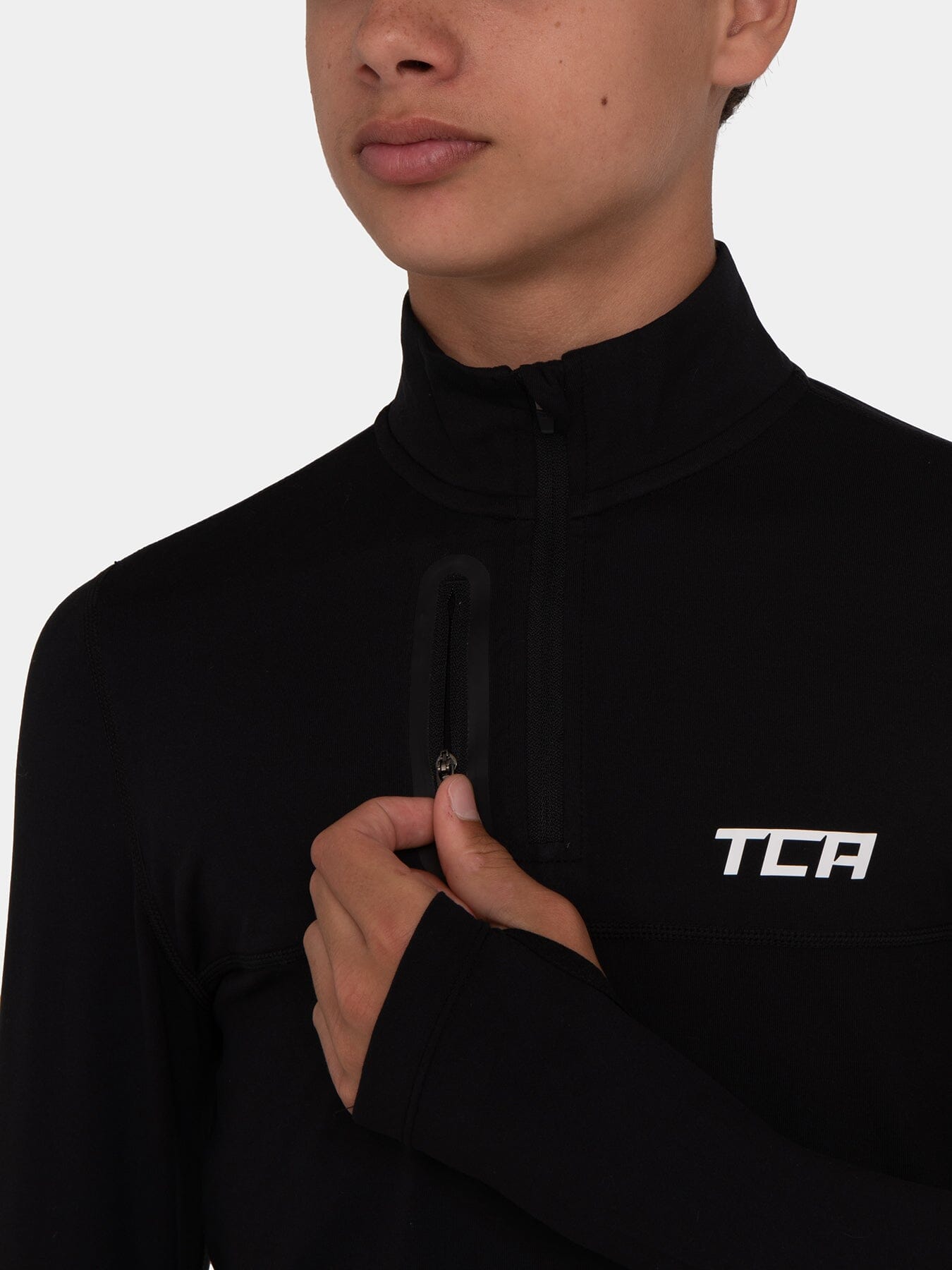 Fusion Half Zip Running Top For Boys with Thumbholes & Chest Zip Pocket