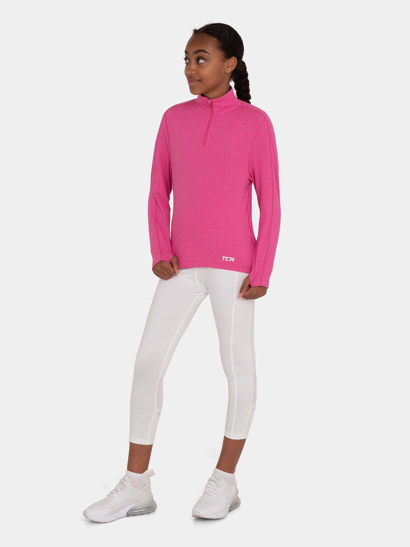 Fusion Half Zip Running Top For Girls With Thumbholes & Back Zip Pocket