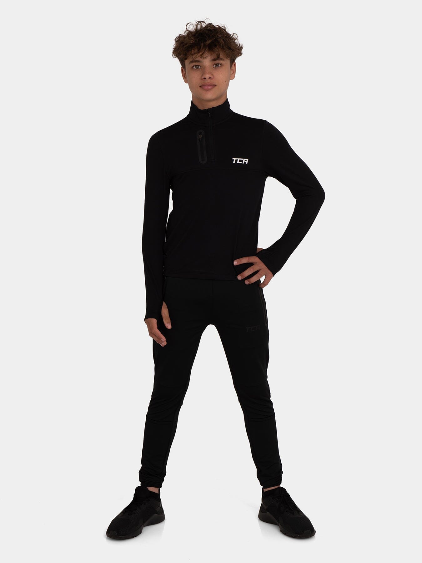 Fusion Half Zip Running Top For Boys with Thumbholes & Chest Zip Pocket