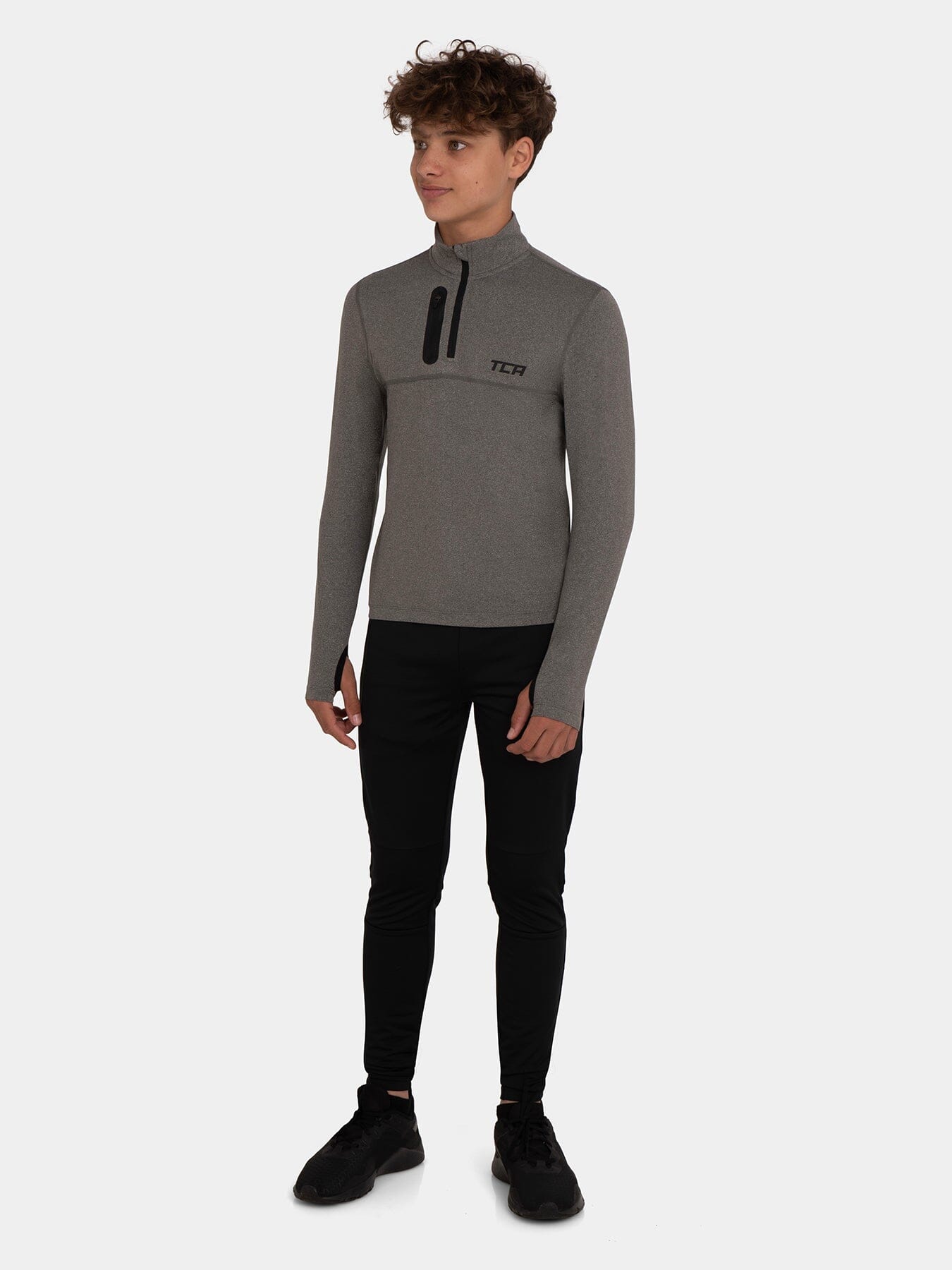 Fusion Half Zip Running Top For Boys with Thumbholes & Chest Zip Pocket