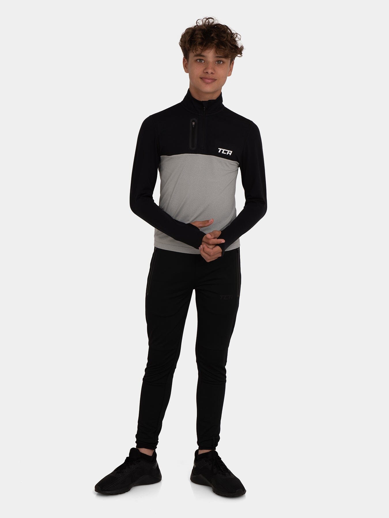 Fusion Half Zip Running Top For Boys with Thumbholes & Chest Zip Pocket
