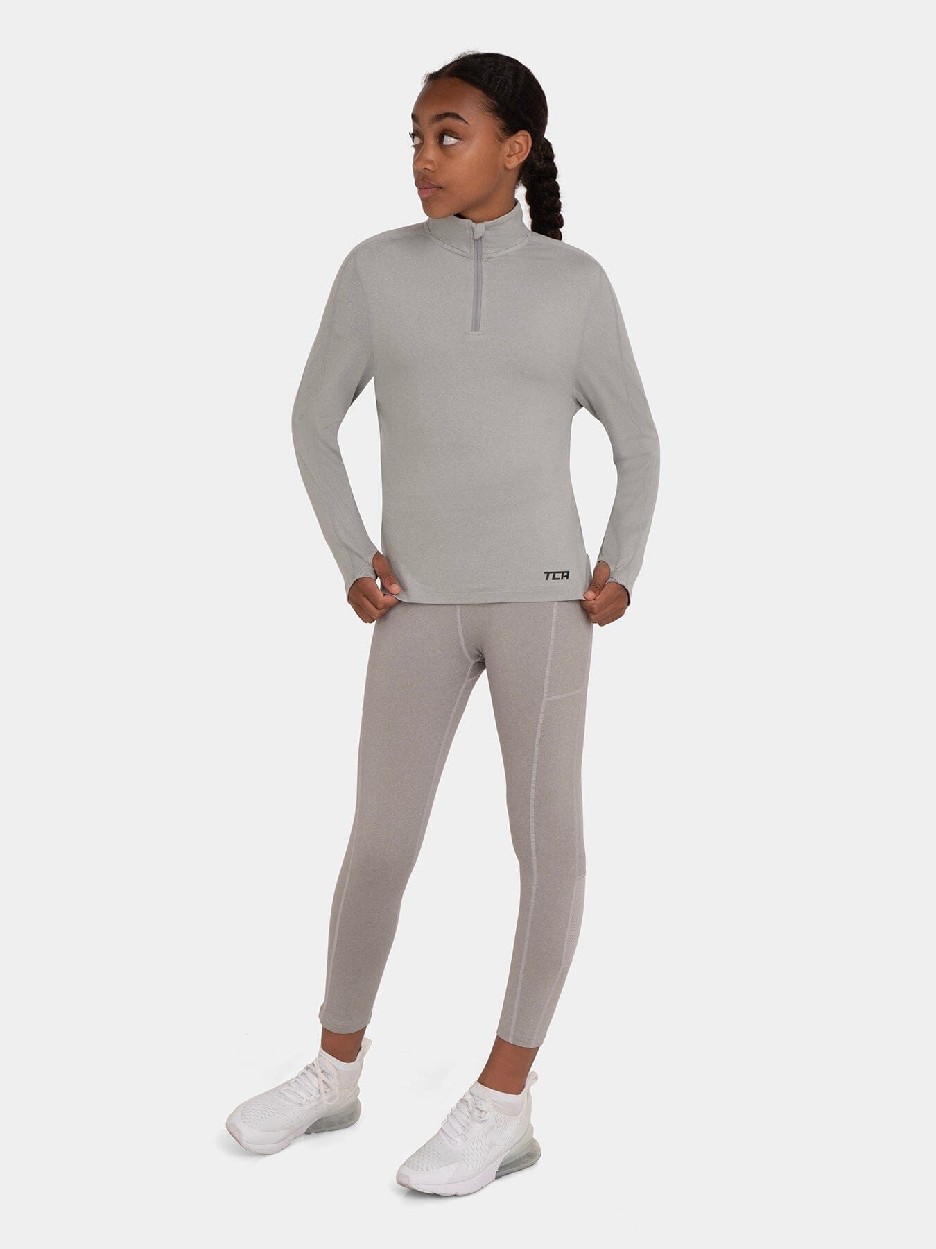 Fusion Half Zip Running Top For Girls With Thumbholes & Back Zip Pocket