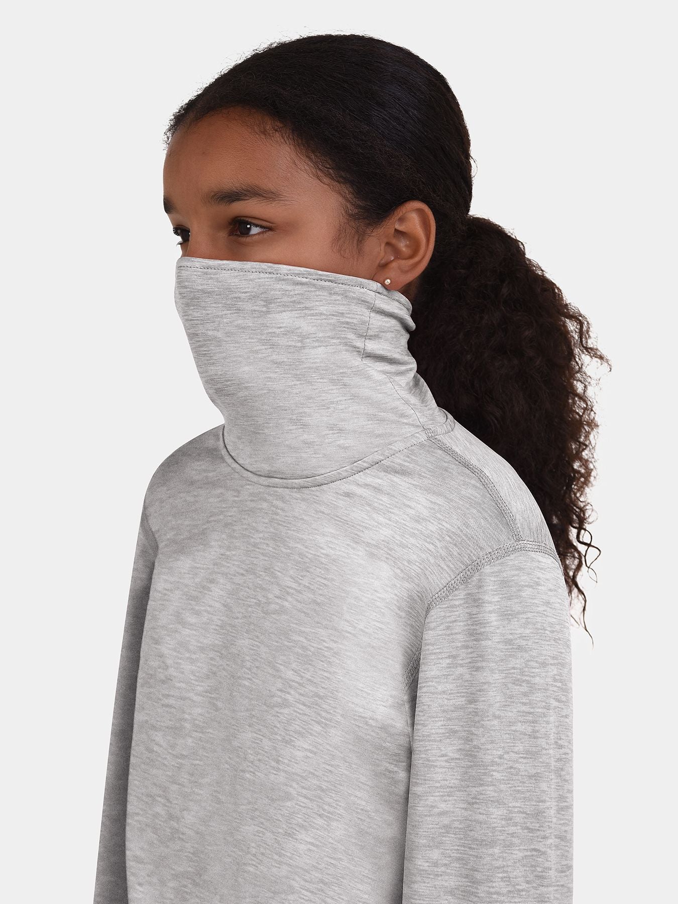 Warm-Up Thermal Long Sleeve Funnel Neck Top For Girls With Brushed Inner Fabric, Thumbholes & Reflective Strips