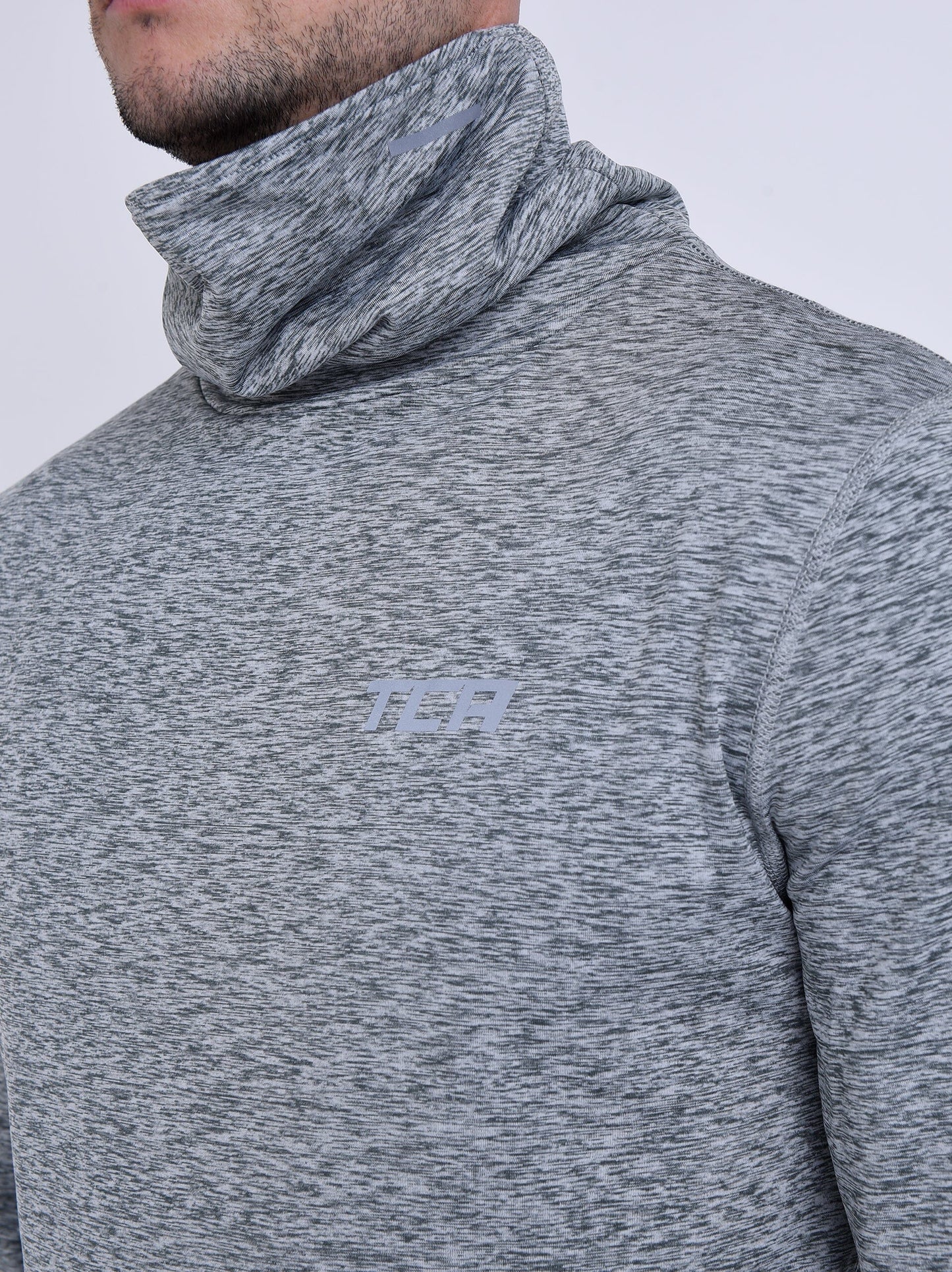 Warm-Up Thermal Long Sleeve Funnel Neck Top For Men With Brushed Inner Fabric, Thumbholes & Reflective Strips