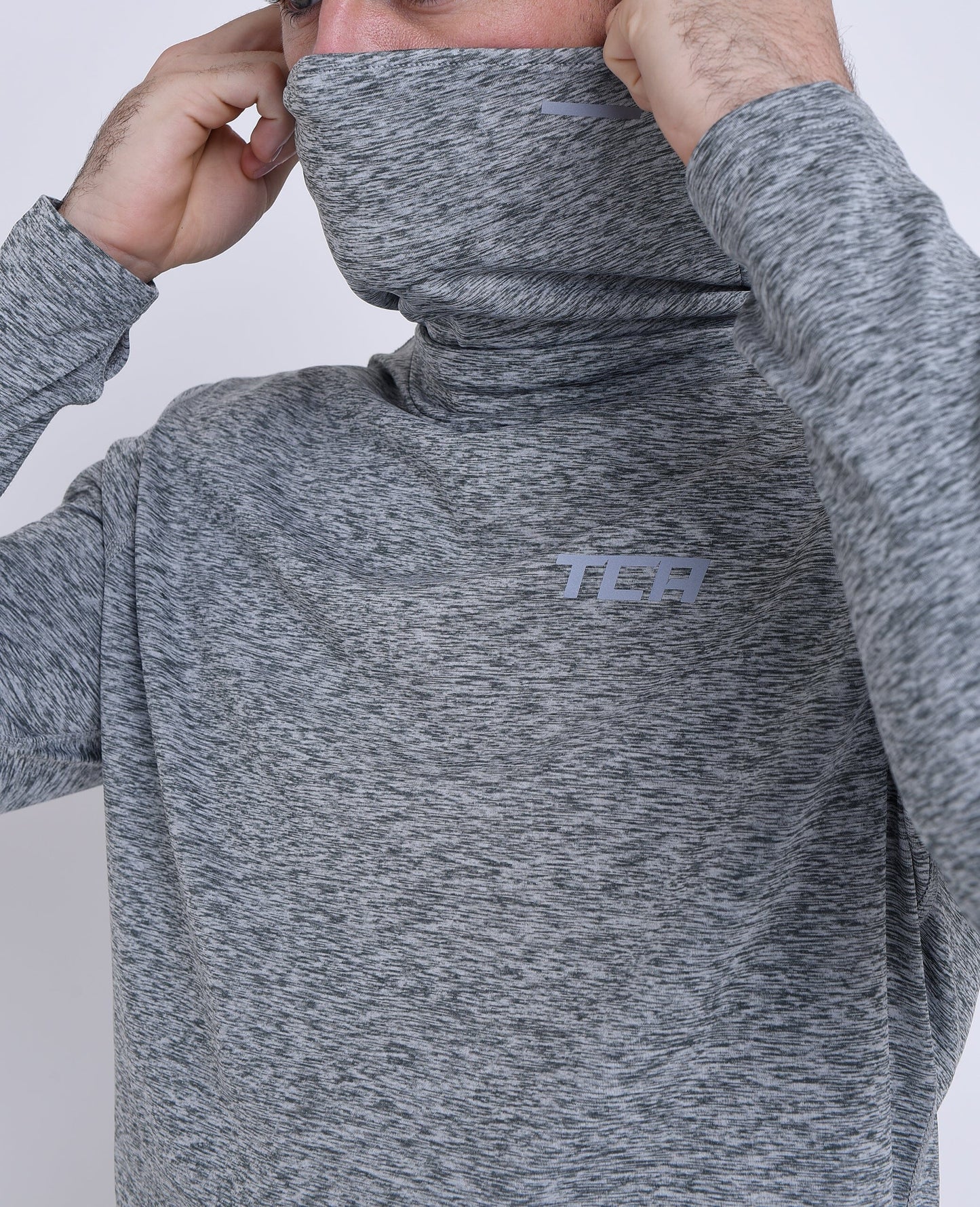 Warm-Up Thermal Long Sleeve Funnel Neck Top For Men With Brushed Inner Fabric, Thumbholes & Reflective Strips