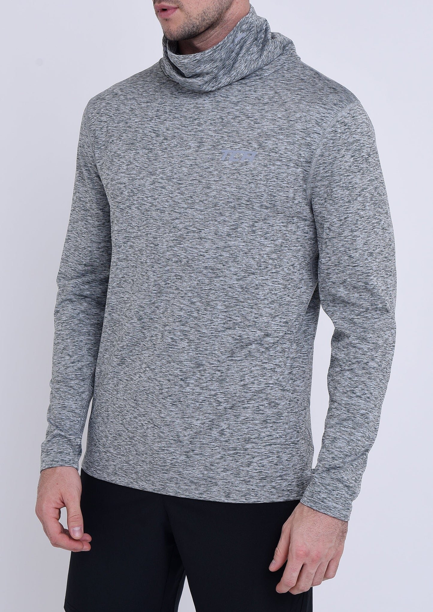 Warm-Up Thermal Long Sleeve Funnel Neck Top For Men With Brushed Inner Fabric, Thumbholes & Reflective Strips