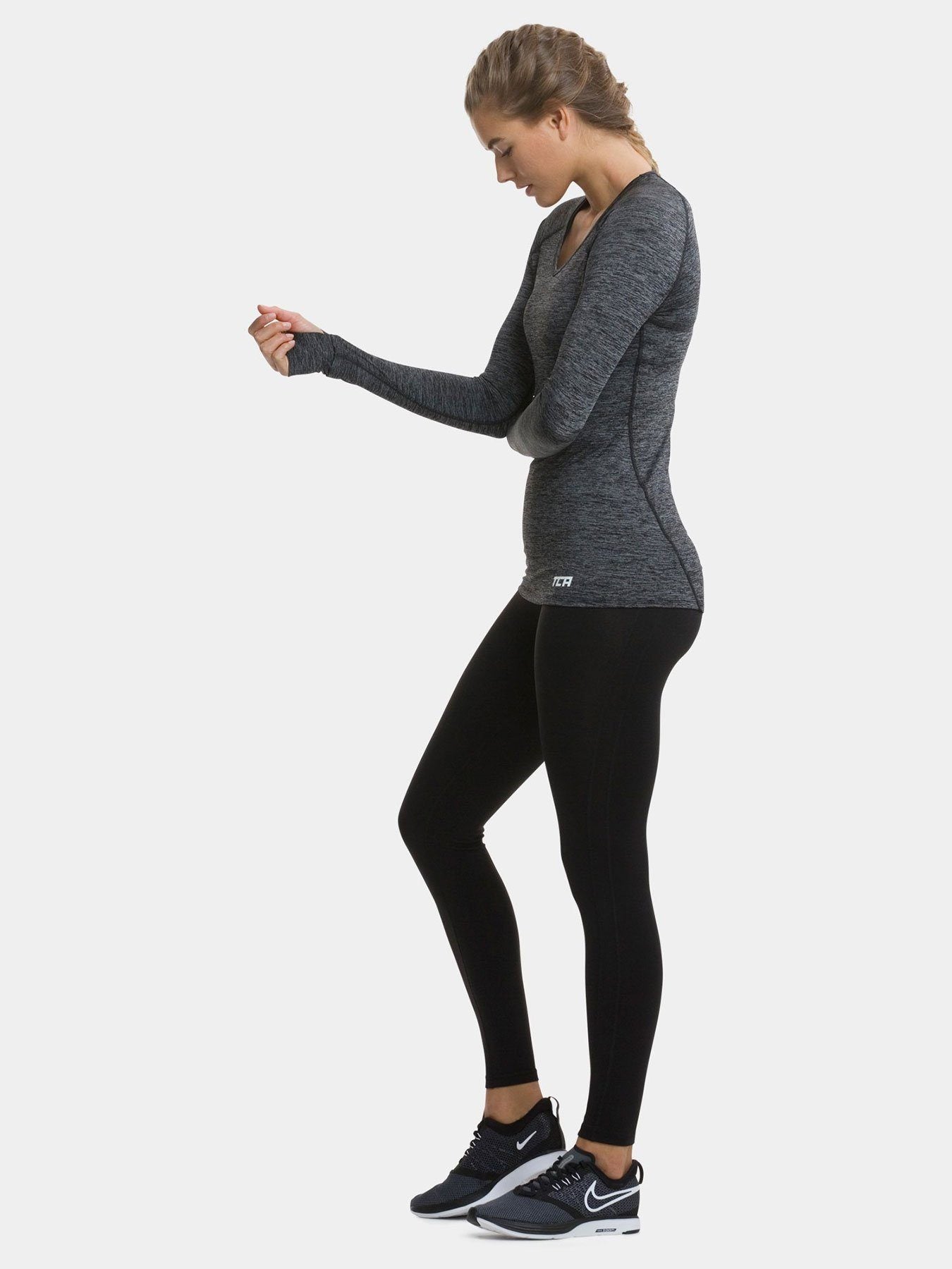 Elle Long Sleeve V Neck Top For Women With Thumbholes