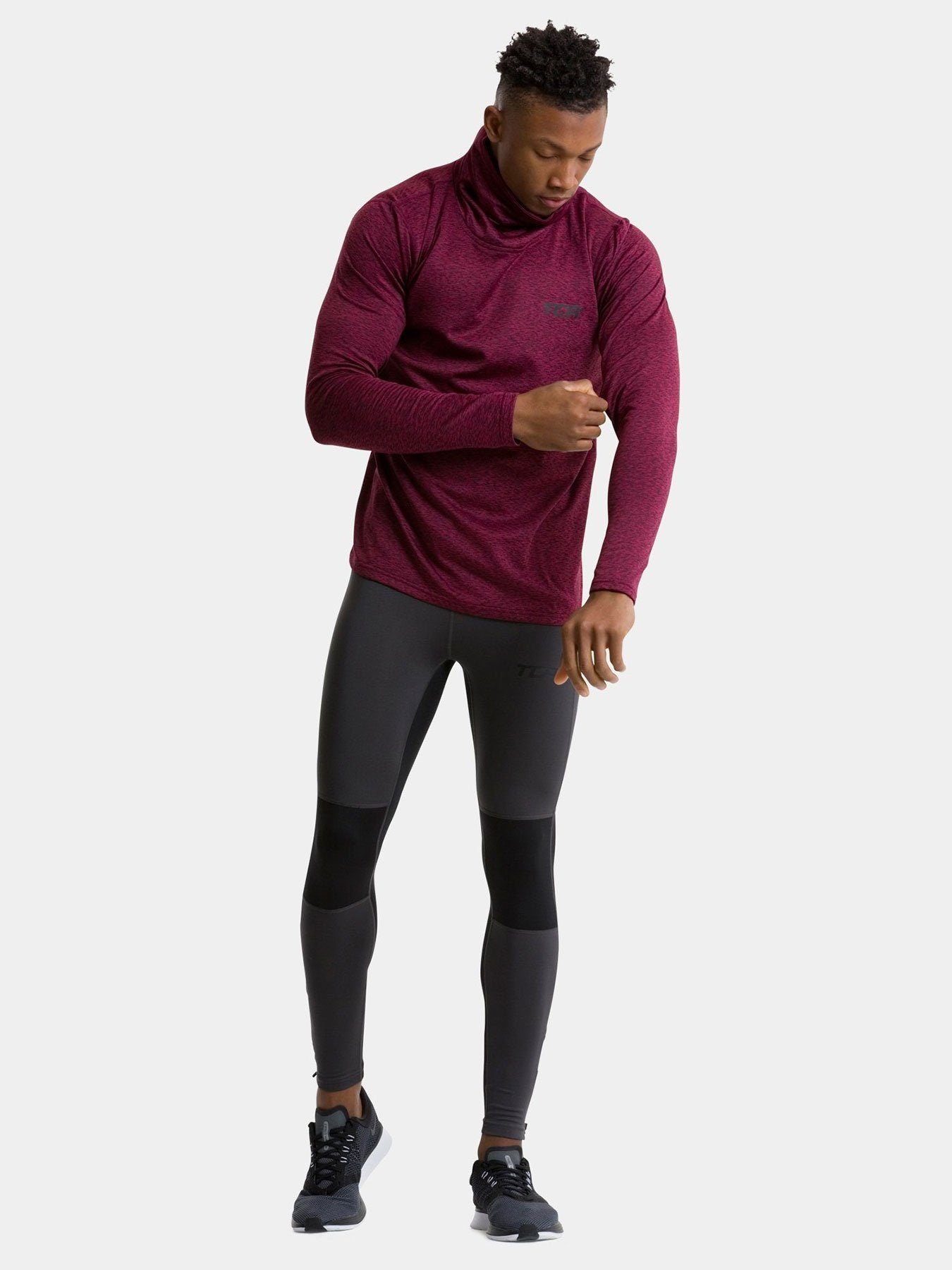Warm-Up Thermal Long Sleeve Funnel Neck Top For Men With Brushed Inner Fabric, Thumbholes & Reflective Strips