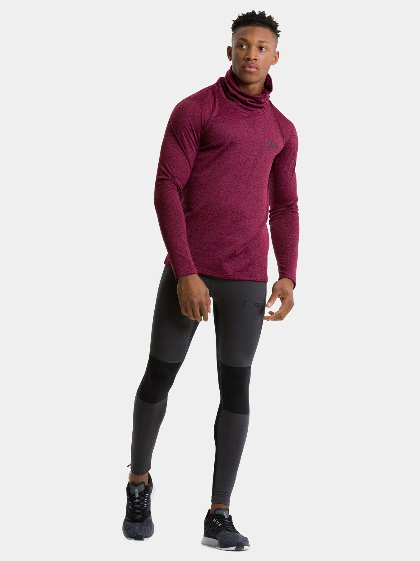 Warm-Up Thermal Long Sleeve Funnel Neck Top For Men With Brushed Inner Fabric, Thumbholes & Reflective Strips