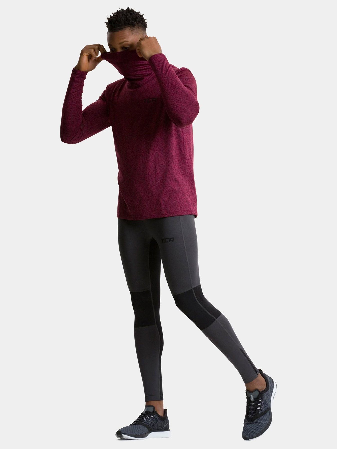 Warm-Up Thermal Long Sleeve Funnel Neck Top For Men With Brushed Inner Fabric, Thumbholes & Reflective Strips